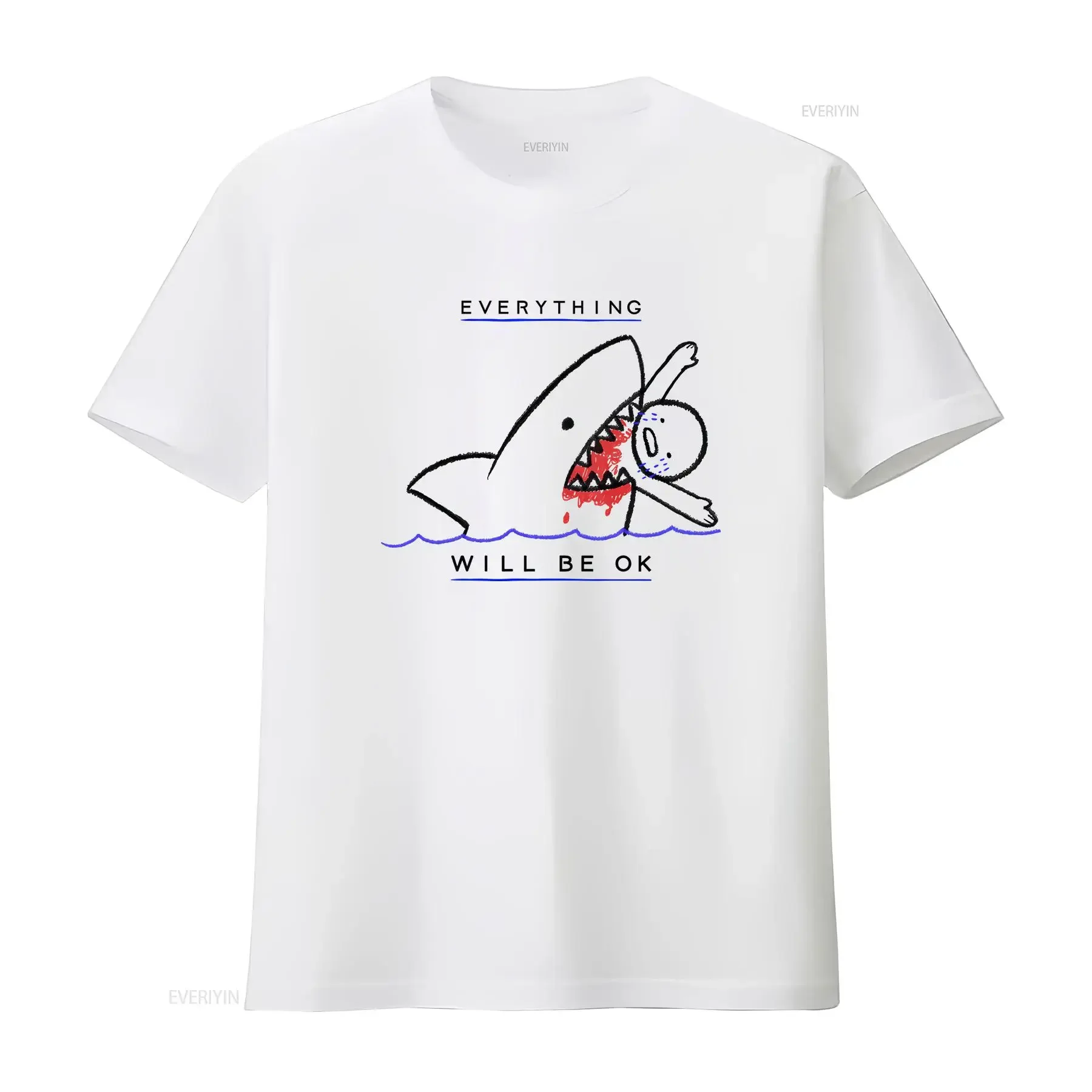 Everything Will Be OK Shark Best Seller Retro T Shirt 1908 vintage Washed Slightly Versatile streetwear graphic