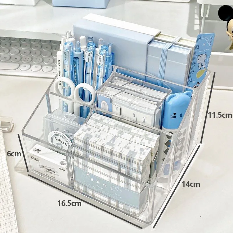 Large-Capacity Pen Holder Desktop Stationery Storage Box Transparent Acrylic Multi-Grid  Organizer Multi-Function Pen Container