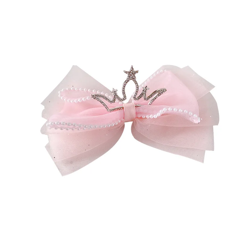 Korean version of mesh little girl princess crown tiara children\'s bow hairpin three-dimensional top clip super fairy hairpin