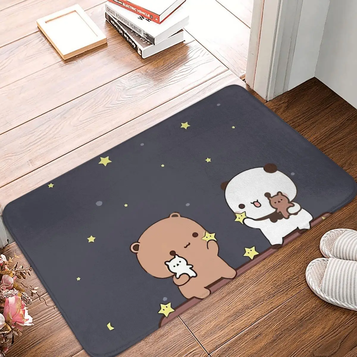 Mocha Mochi Peach Cat Bedroom Mat Bubu And Dudu Watching The Moon Together Doormat Carpet Balcony Rug Home Decoration