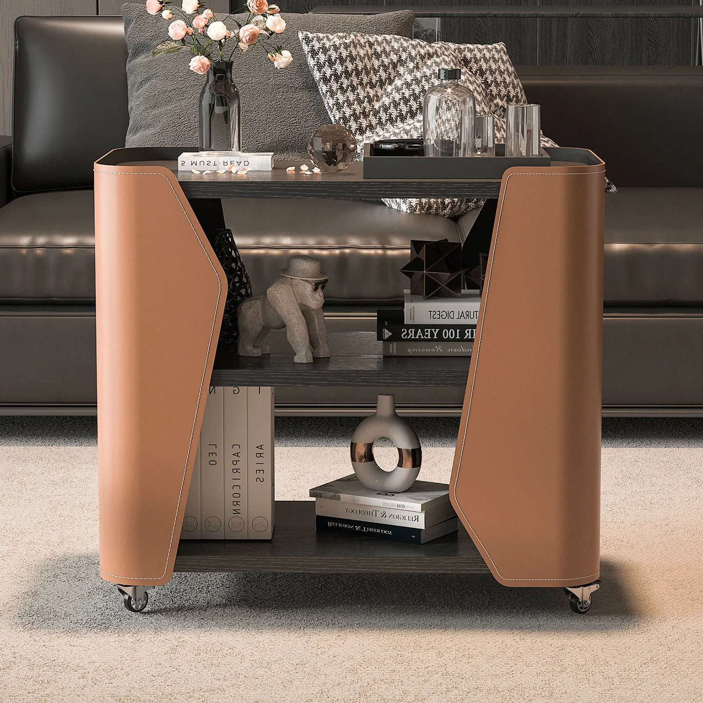 Modern simple side few with roller storage corner few metal multi-layer storage table living room sofa side table