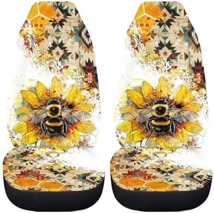 

Чехлы на автомобильные сиденья Sunflower Bee – дышащие противоскользящие подушки для передних сидений для водителя и пассажира – декор для салона автомобиля