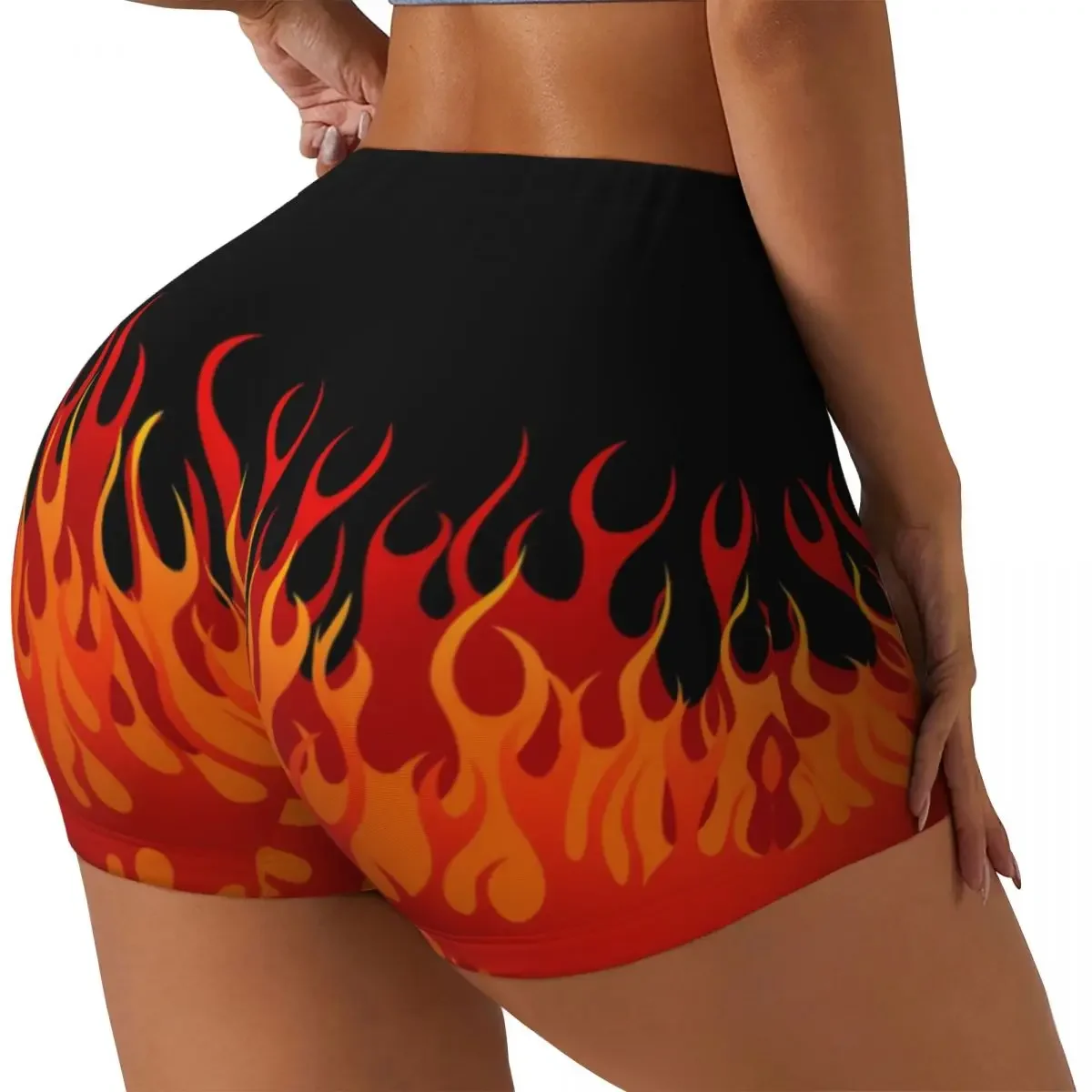 Custom Hot Fire Red Flames Gym Volleyball Biker Shorts Women Vintage Aesthetic Pop Art Workout Yoga Shorts
