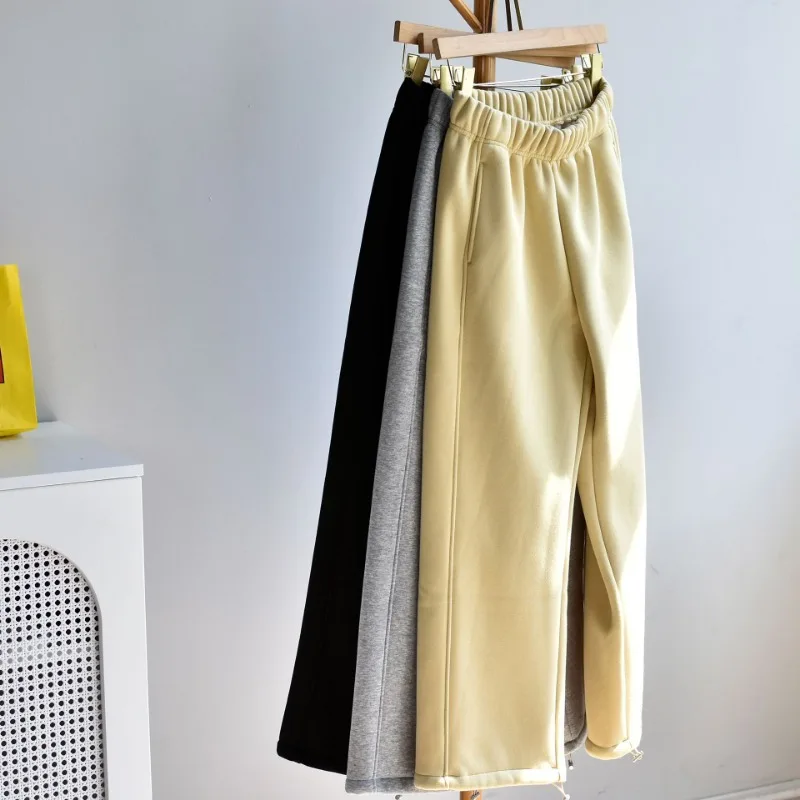 

Женские свободные спортивные брюки на осень-зиму, хлопковые, однотонные, прямые, повседневные, на шнурке, с эластичным поясом