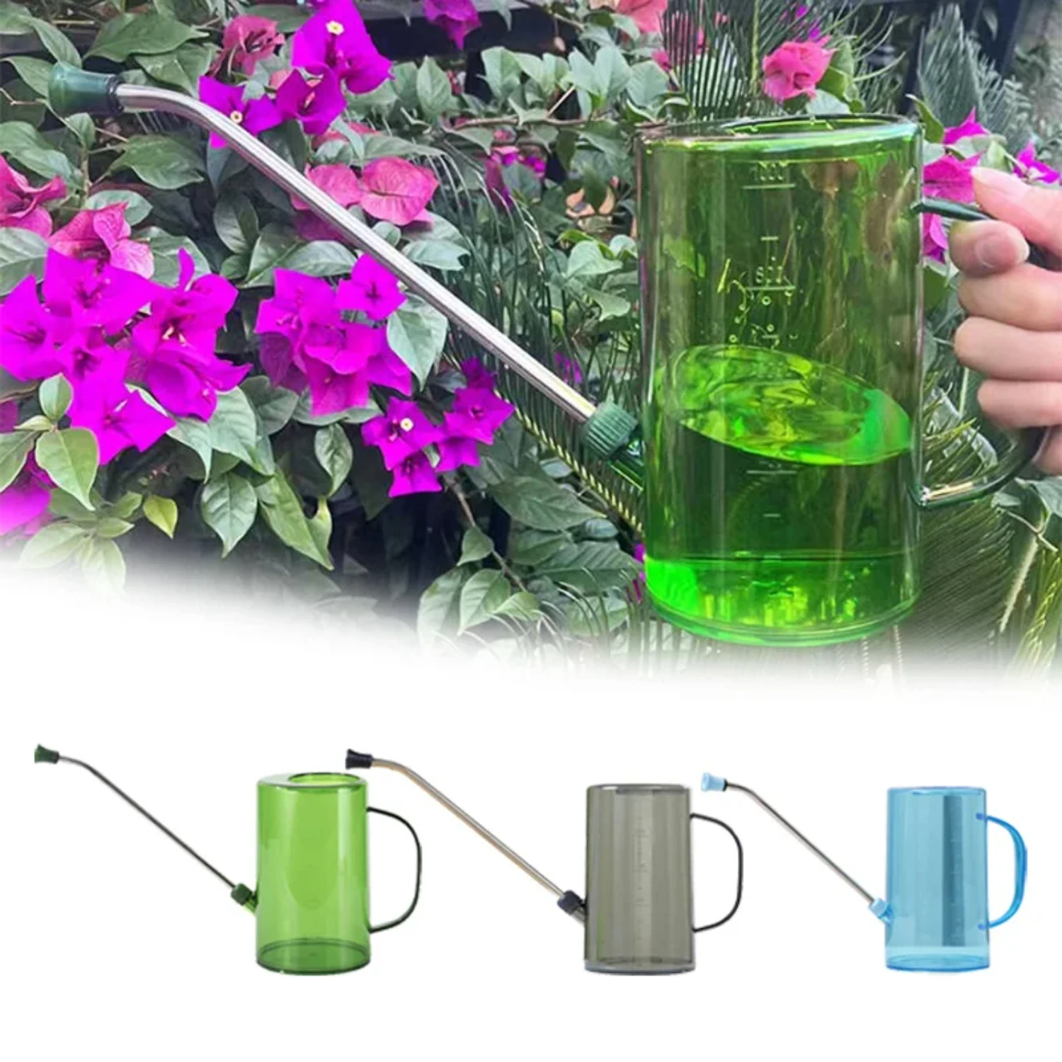 Comfortable Grip Transparent Long Mouth Watering Can With Sprinkler 1000ml - Ideal for Cultivating Flowers and Plants, Garden Su