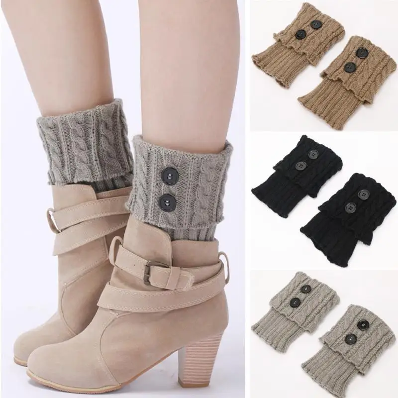 New 1 Pairs Autumn Winter Women's Short Rhombus Flip 2 Button Foot Warmer Knitted Fabric Socks Fashion Boot Cover Leg Warmers