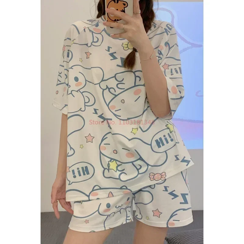 Miniso Sanrio Anime Cinnamoroll Kuromi Pajamas Summer Simple Fashion Delicate Cute Casual Loose Comfortable Soft Girly Set Gift