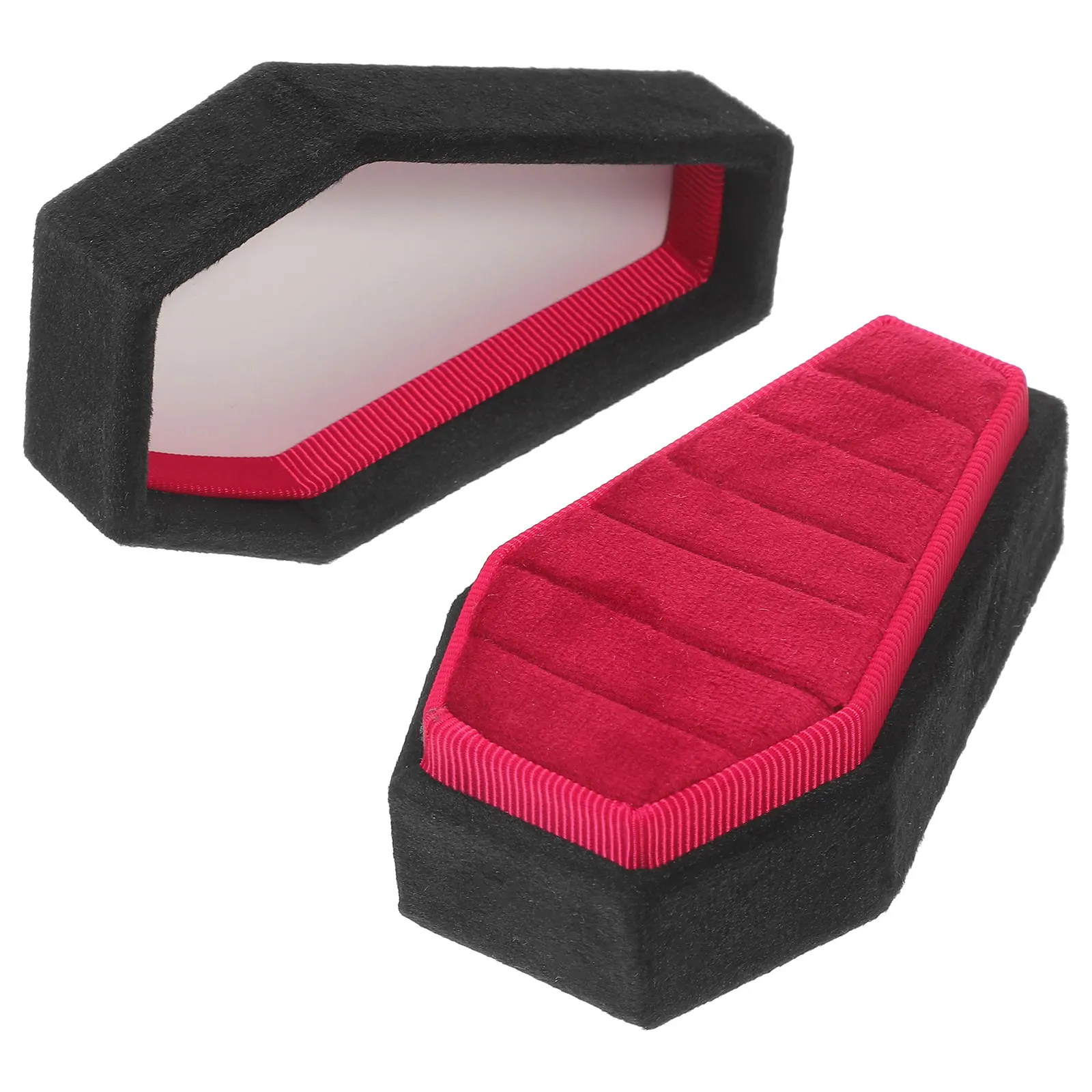 

1pc Coffin Shaped Ring Halloween Gothic Style Abs Material Reusable Small Coffin Box Desktop Decoration Rings Organizer Jewelry