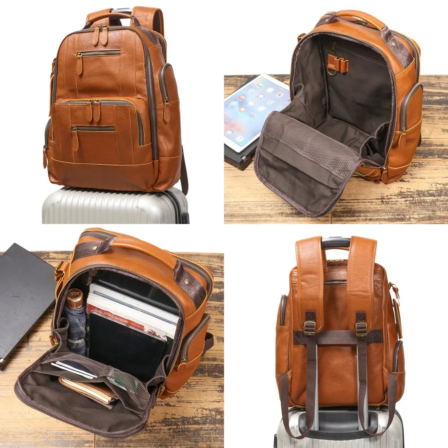 

【Новый стиль】- модный мужской рюкзак через плечо, вместительная школьная сумка для ноутбука, многофункциональный рюкзак из натуральной кожи для отдыха и путешествий.