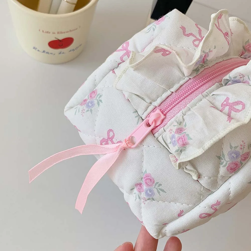 Bowknot Bow Cosmetic Bag Wash Pouch Desktop Storage Bow Stationery Bag Pink/White Handbag Korean Style Pencil Case Wash Face