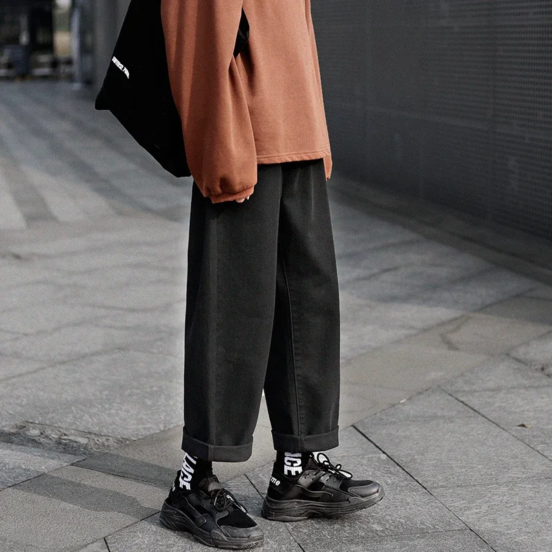 

Pop Wide Legs Jeans Men Fashion Retro Solid Color Casual Straight Jean Pants Mens Streetwear Hip Hop Denim Pants Mens Trousers M