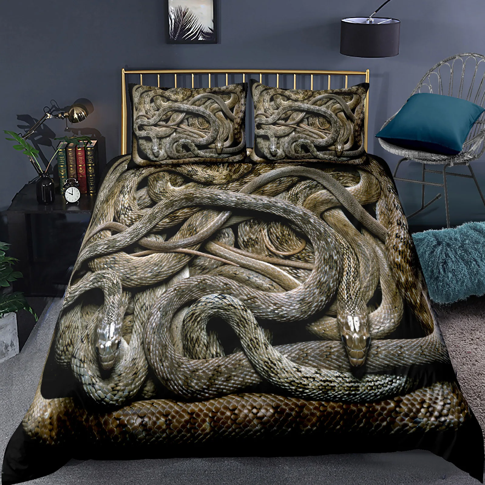 

3D Snake Comforter Cover Set for Kids Boys Teens Green Snake Duvet Cover 3D Reptile Print Bedding Set Wild Animal Quilt Cover