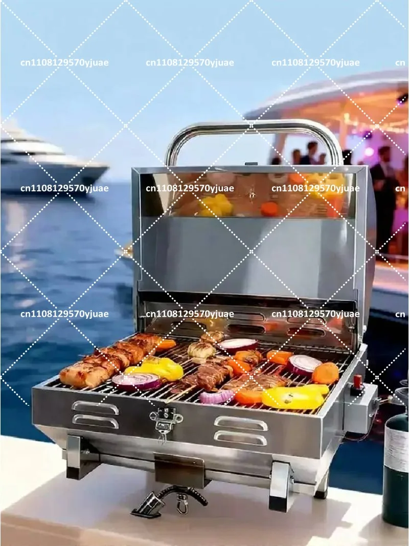 Marine Adjustable Boat BBQ Grill with Inclined Bracket Mount - Propane Gas Grill Boat Accessories