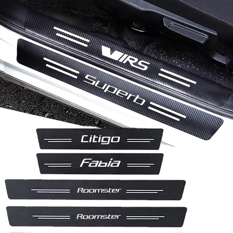 Car Decals Door Trunk Sill Carbon Fiber Stickers for Skoda Octavia Rapid Kamiq Karoq Kodiaq Fabia Scala Superb Body Decoration