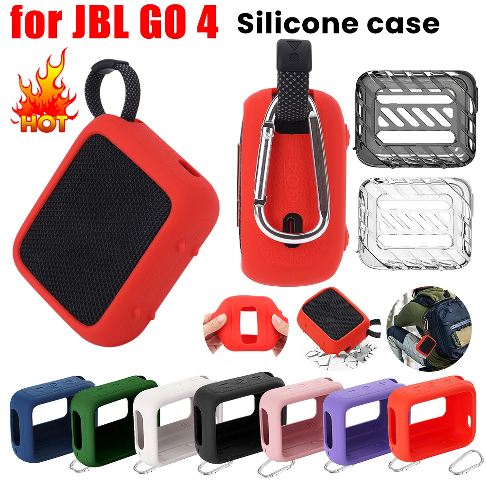 For JBL GO4 Speaker Silicone Cover Protective Case with Carabiner Anti Scratch Soft Shell Carrying Case Shockproof For JBL GO 4