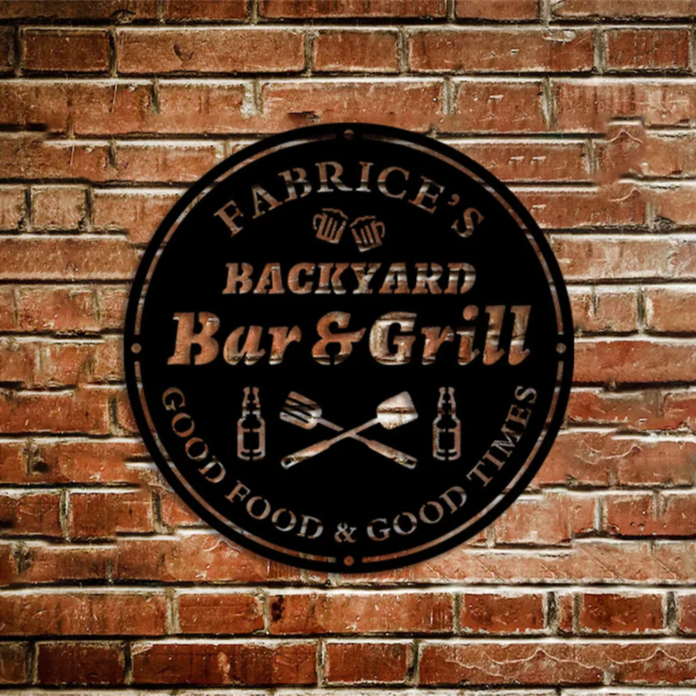 Personalized Custom Backyard Bar Grill Sign Metal Black Plaque Home Decoration for Kitchen Bar Pub Wall Hanging 30/40cm