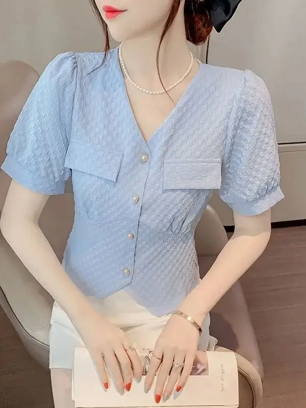 Dolce Estate 2025 Donna Slim Fit V-Ne ort Sve Chiffon irt Faionable Coreano Sle Pendolarismo irt Regular Sve Le...