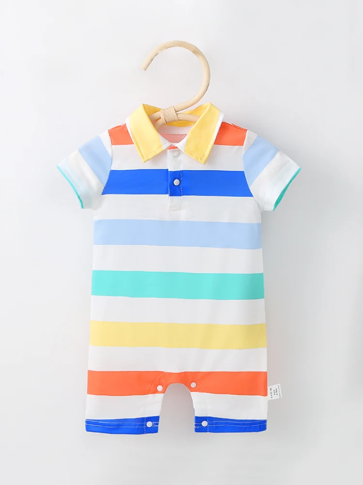 Baby casual jumpsuit soft and comfortable short sleeved jumpsuit with colorful stripes for boys. Child Accessories