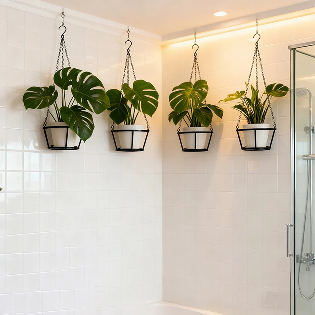 2pcs Rust Resistant Metal Plant Hangers - Hanging Baskets with Chains for Indoor Outdoor Use For Home Office Living Room Decor
