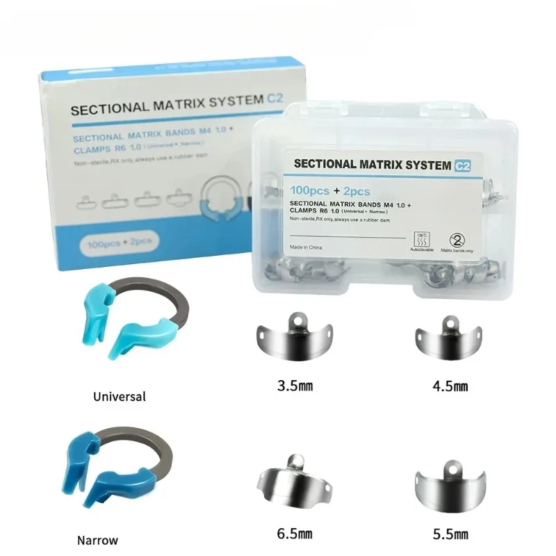 1 Box Lab Matrix Band Segmented Contour Matrix System Metal M4 Matrix Nitinol Clamping Ring C2 Set High Temperature Resistant