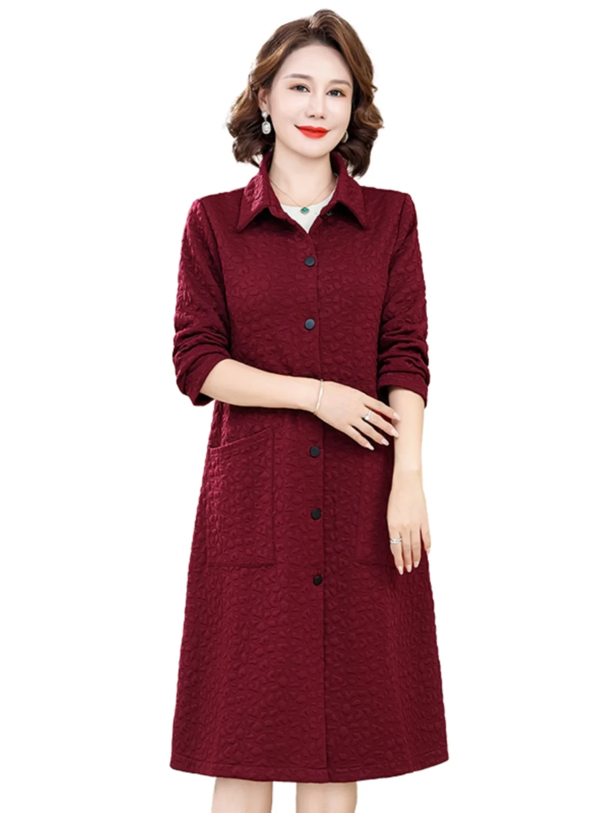 Faionable Long Print Jaet Printemps Automne Vêtements d'extérieur pour femmes de 50 ans Ele Coupe-vent Col Bouton unique Loo...