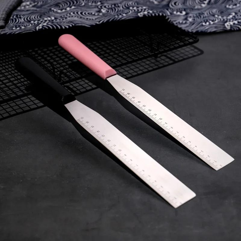 8/10 Inch Right Angle Cream Spatula with Measured Scale Baking Turntable Cake Frosting Smoother Scraper Kitchen Tool