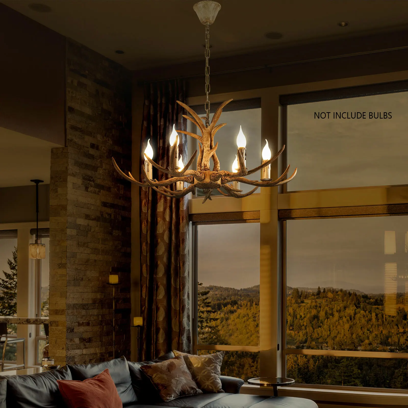 

6-Light Antler Chandelier Style B US Standard E12 Base No Bulbs Included Full Foam Packaging