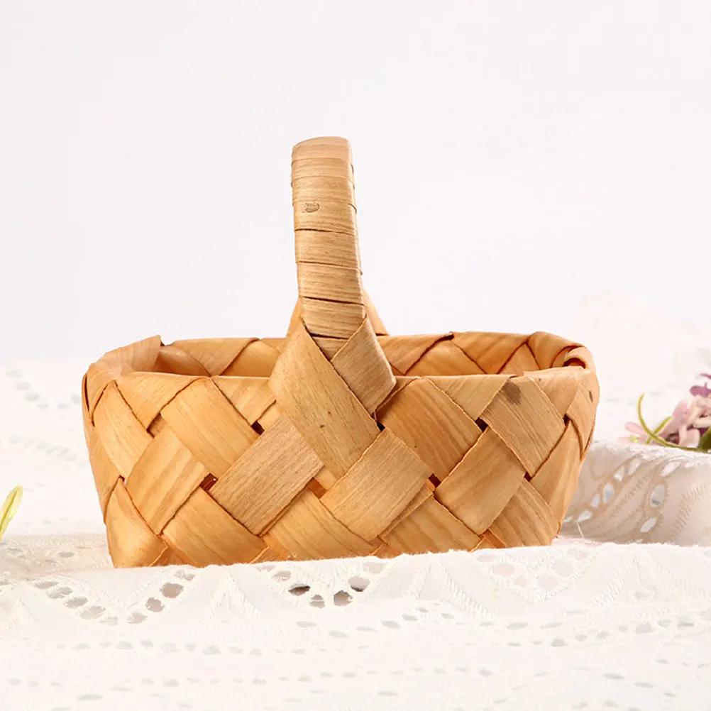 

Wooden Flower Basket Small Brown Portable Woven Handle Storage Vegetable Fruits Grocery Baskets Wall Organizer Natural