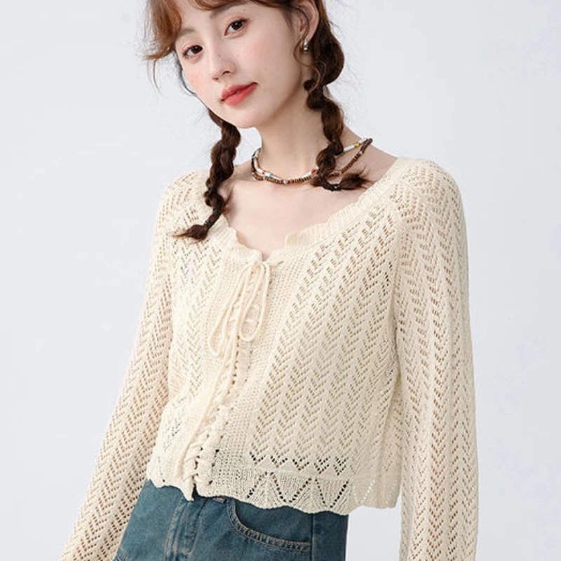 Pullovers Women Vintage Lazy Style Lace-up Design Female New Sweet V-neck Spring Korean Version Popular Casual Harajuku Gentle