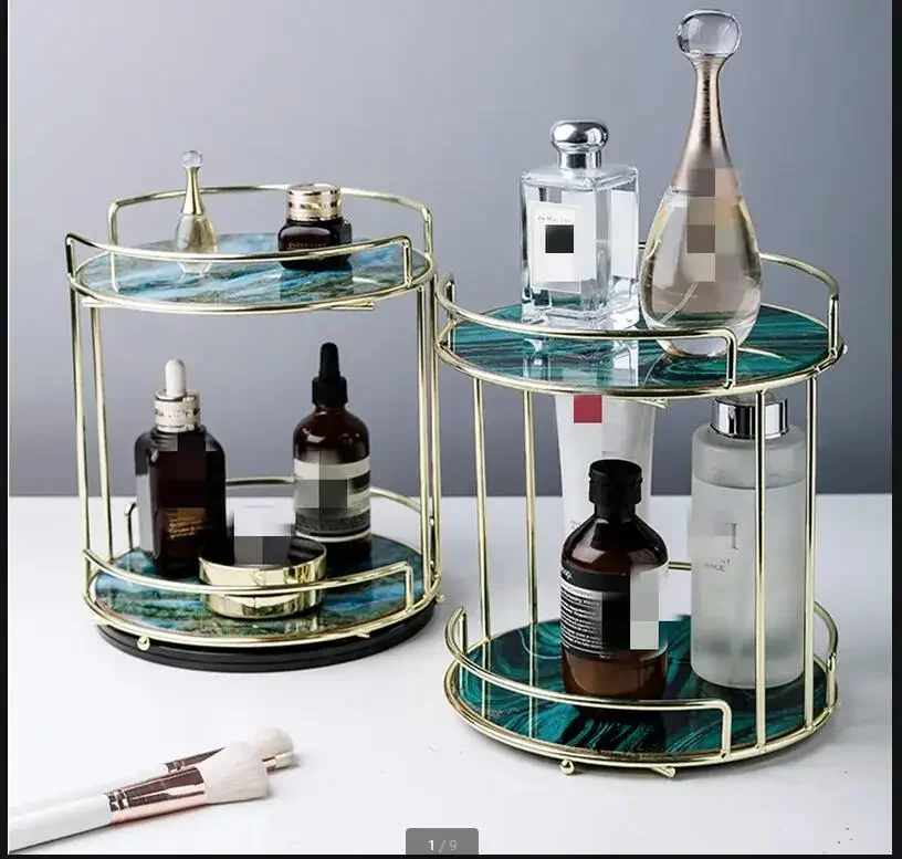 

Кованое стекло Двойная полка для хранения Круглая косметическая полка Вращающаяся полка Полки для ванной комнаты Органайзер Подставка для торта Десертная тарелка