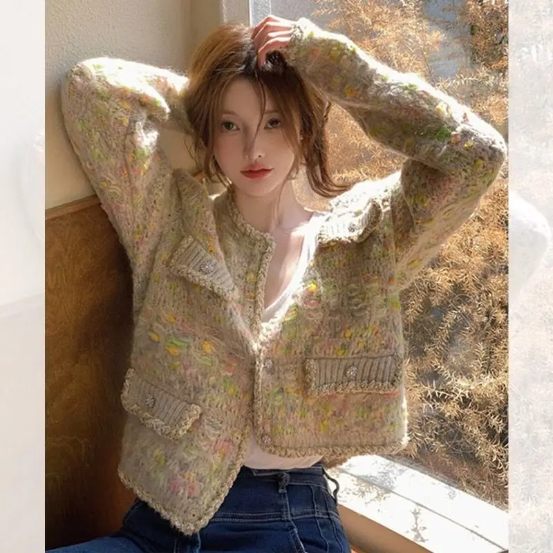 Sweaters Jumpers Cardigans Womens Japanese High School Chenille Knit Ribbed Edge Slim Plaid Tassels Meeting Minimalist Basic Ins