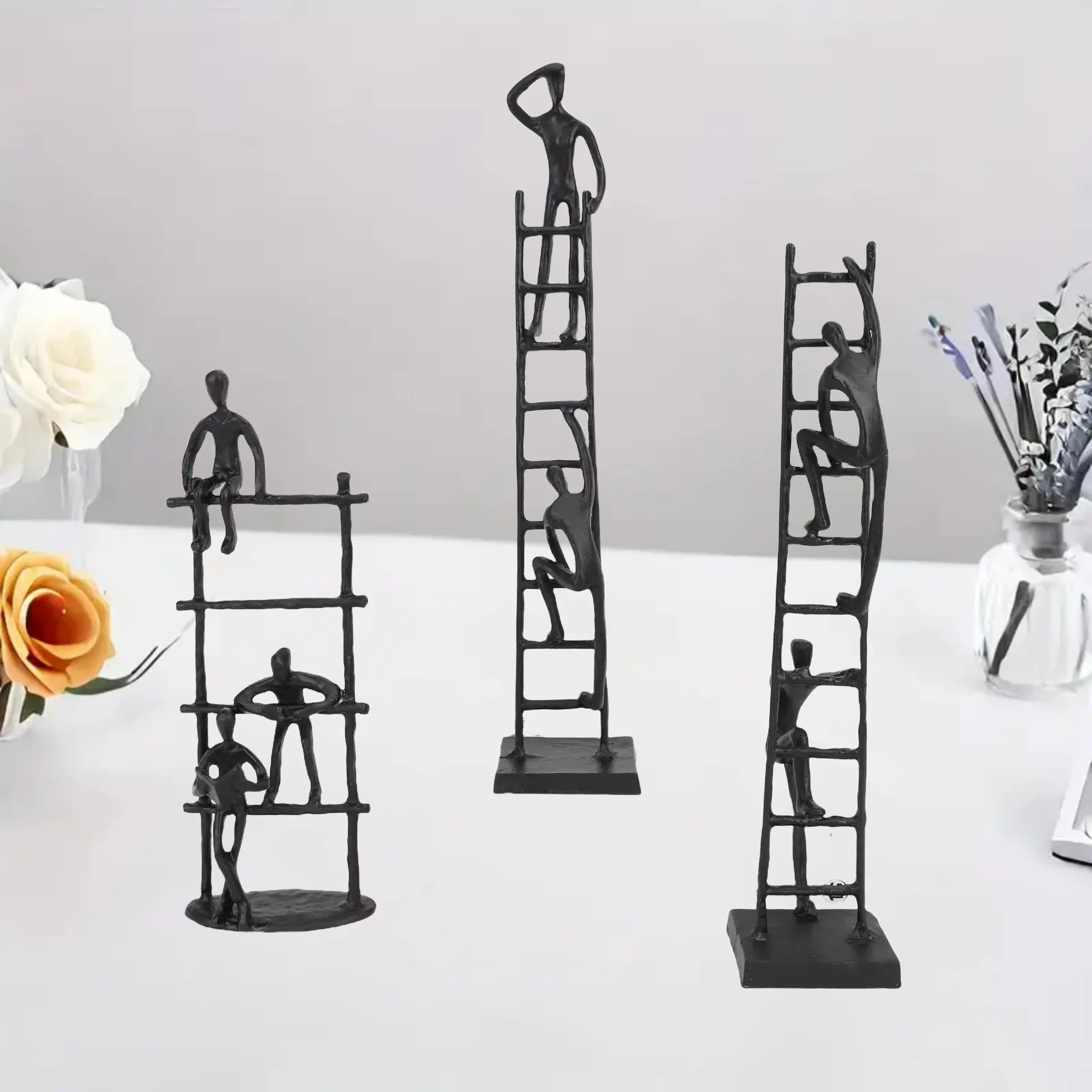 

Металлическая черная фигурка ручной работы для скалолазания, лестница, абстрактная портретная скульптура, декоративные фигурки, украшение для дома