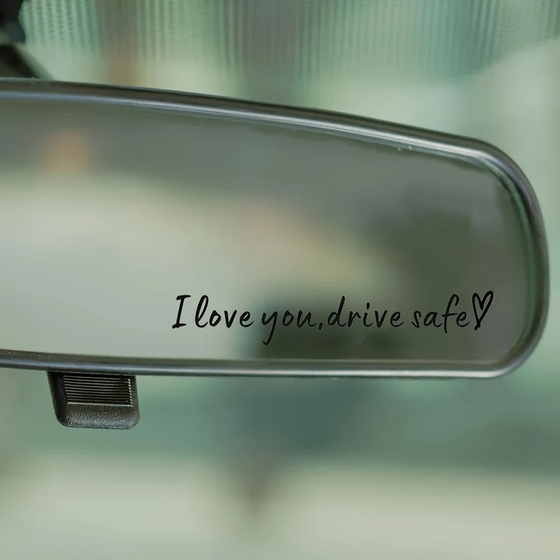 I Love You Driving Safe Mirror Sticker, Drive Safe I Love You Sticker with Heart, Car Rear View Mirror Decal - Detail 1