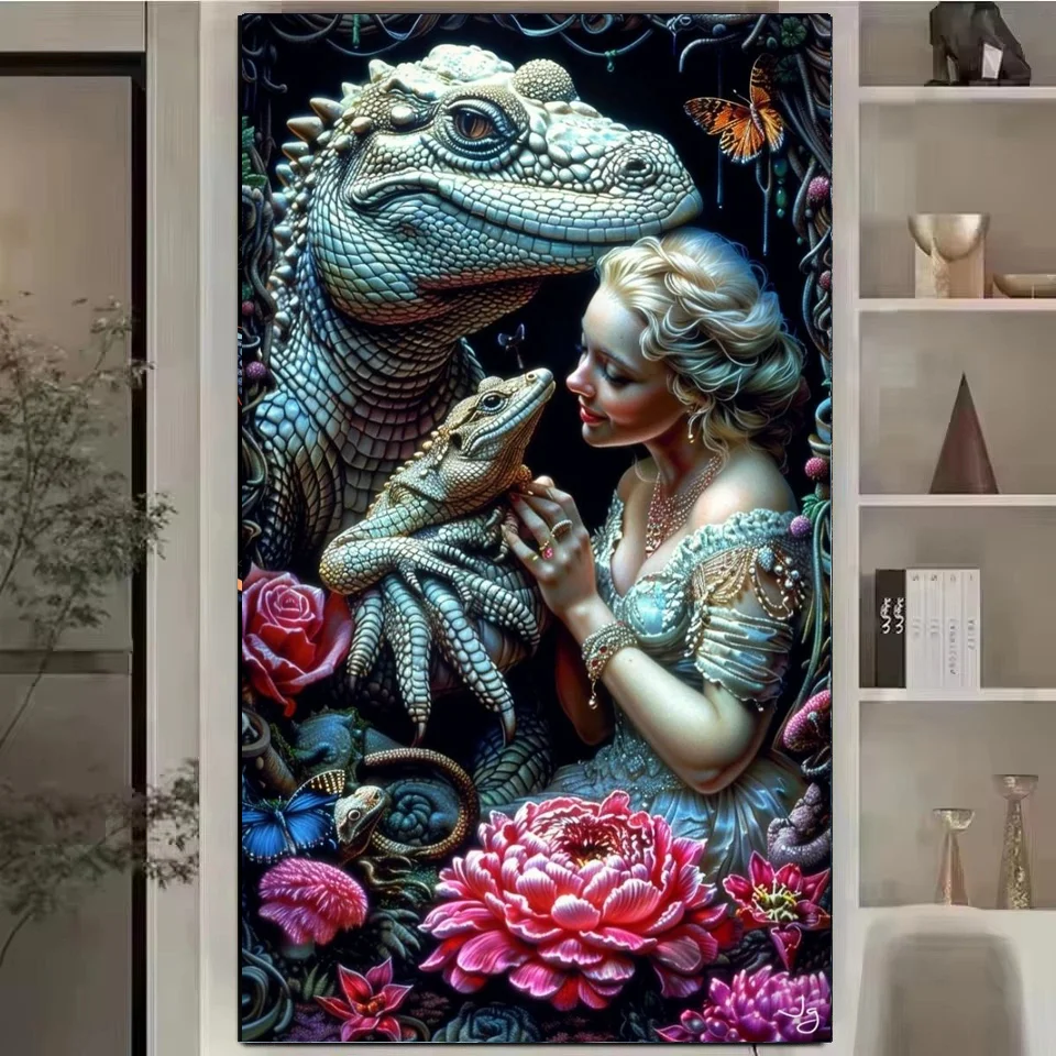 

Lizard and Fantasy Flowers Woman DIY Large Size Full Diamond Painting New 2026 DIY Mosaic Diamond Embroidery Kits For Home Decor