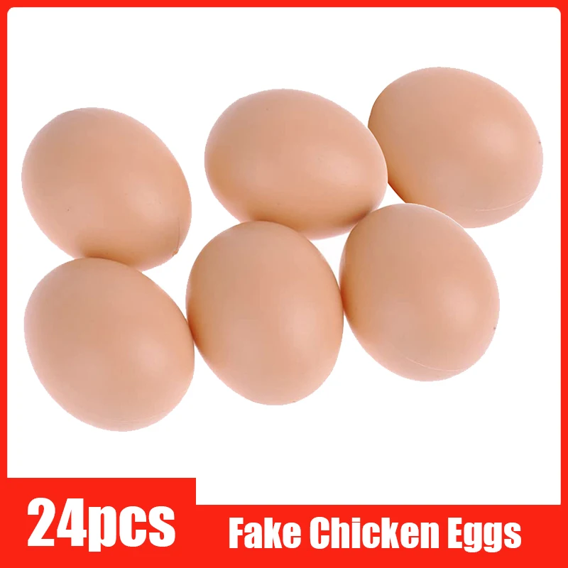 24-6pcs Fake Chicken Eggs Poultry Layer Coop Hatching Simulation Graffiti Eggs Dummy Egg Hen Poultry Chicken Prank Plastic Eggs