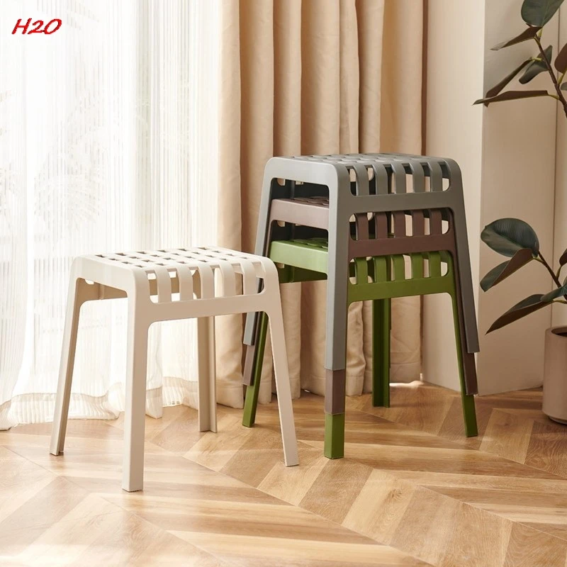 

Plastic Stool For Home And Outdoor Use Stackable Mesh Stool Modern Simple Table Dining Stool Antique Imitation Mesh Thickened