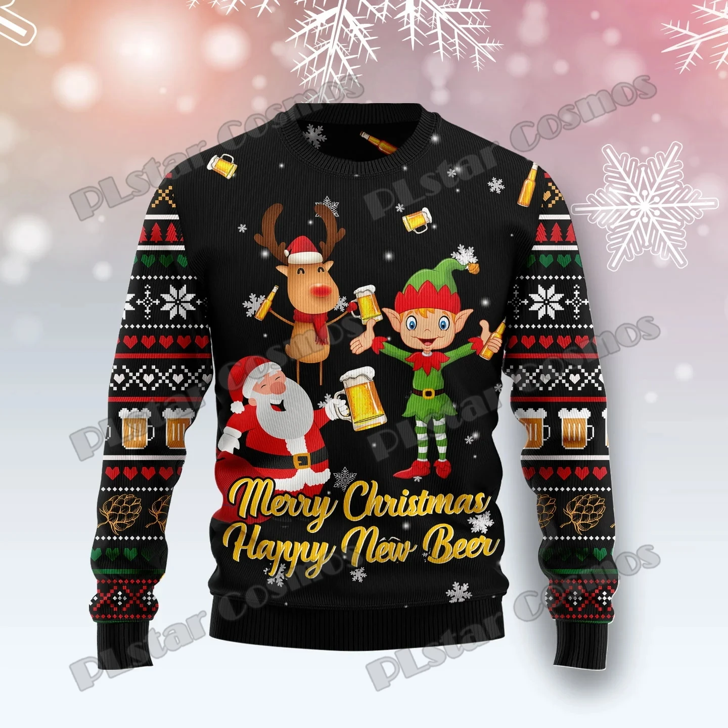 Santa Claus Jingle Bell 3D Printed Men's Crewneck Ugly Christmas Sweater Winter Unisex Casual Warm Knit Pullover Sweater MY06