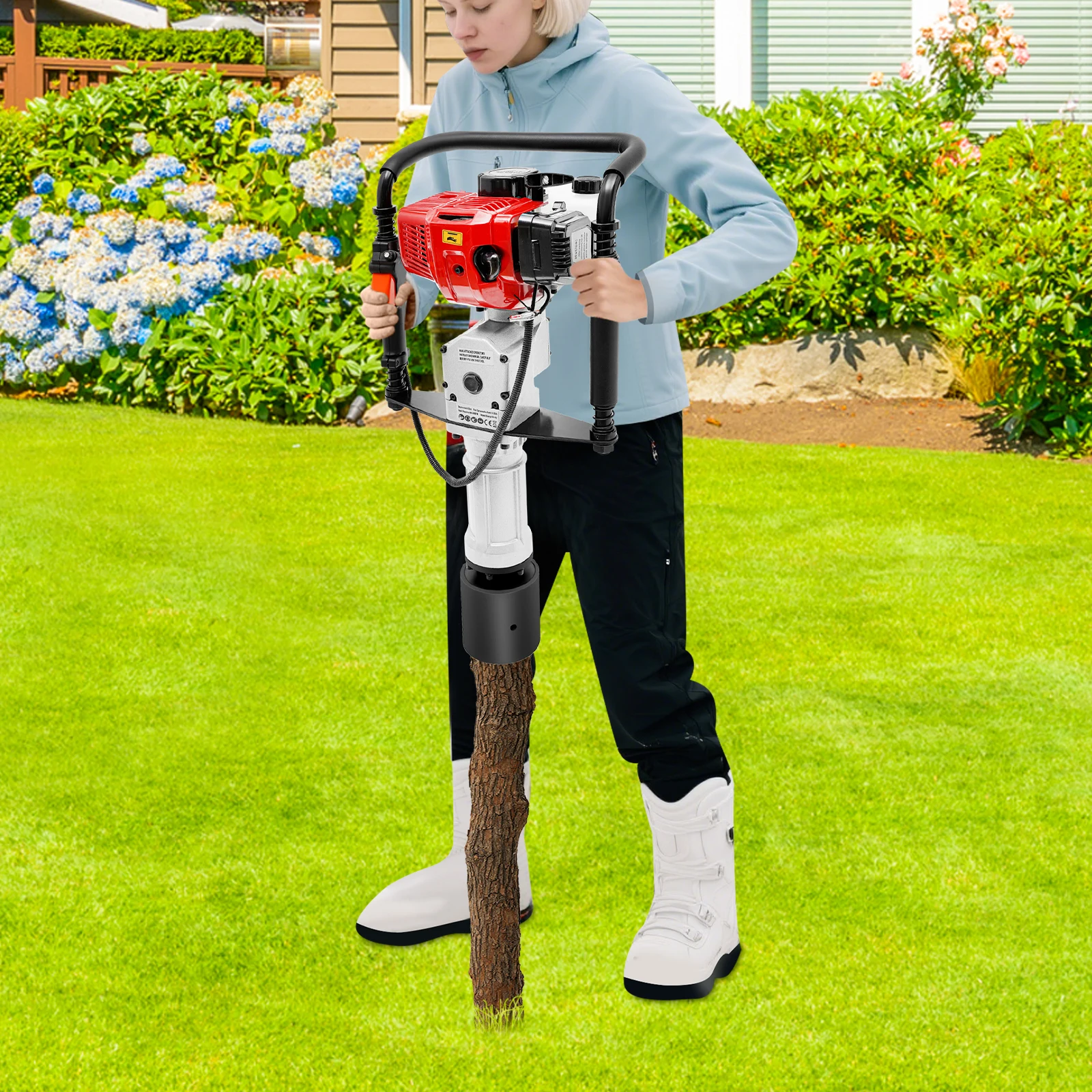 52CC Piling Post Driver, 2-Stroke Pile Driver, 55-70-100mm Sleeve for Farmland, Fence T-Posts, Y-Posts,  Ground Rods