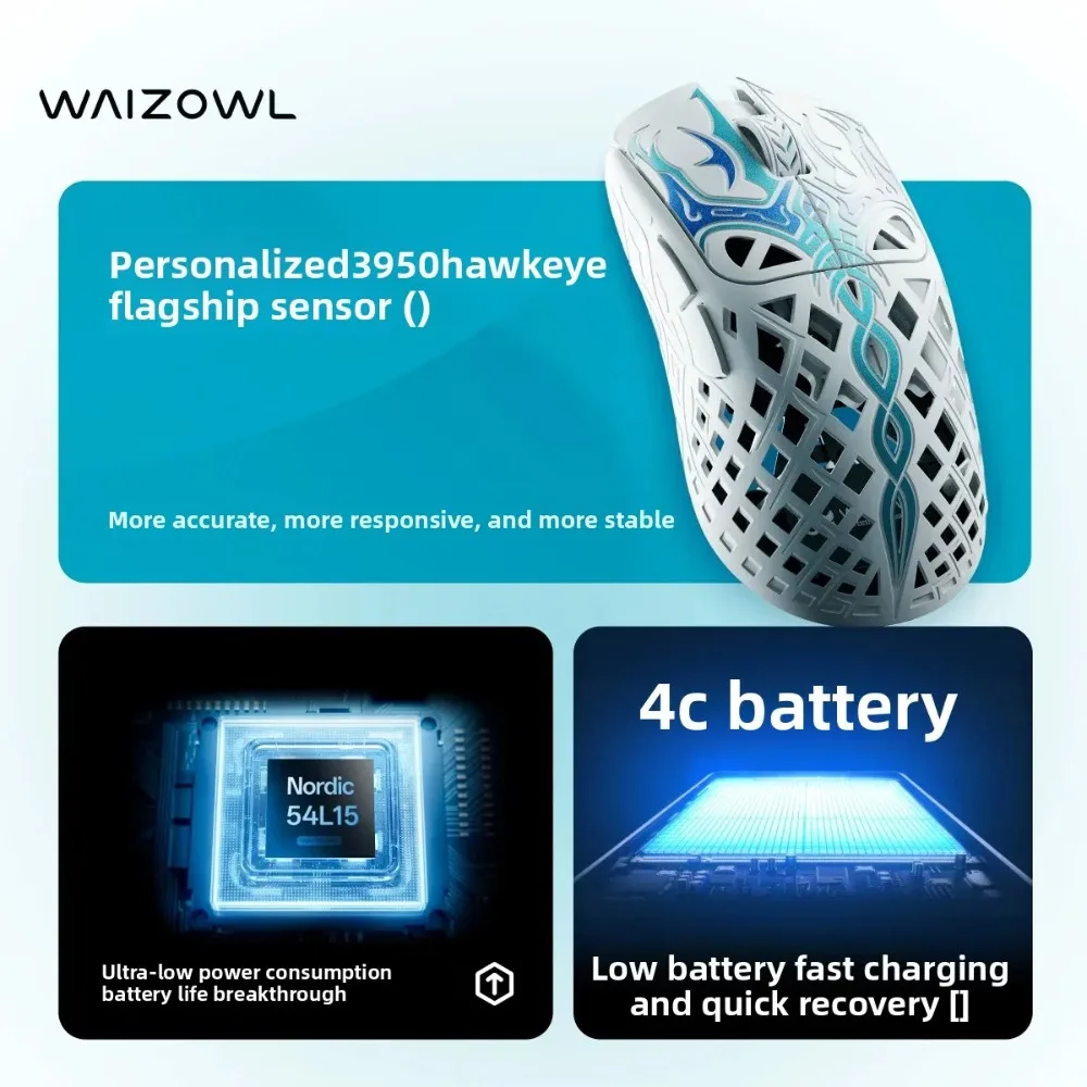 Waizowl TRIAINA Lightweight Wireless Mouse 49g PAW3950 8K Polling Rate Ergonomic Portable Low Latency Gaming Accessories Gifts