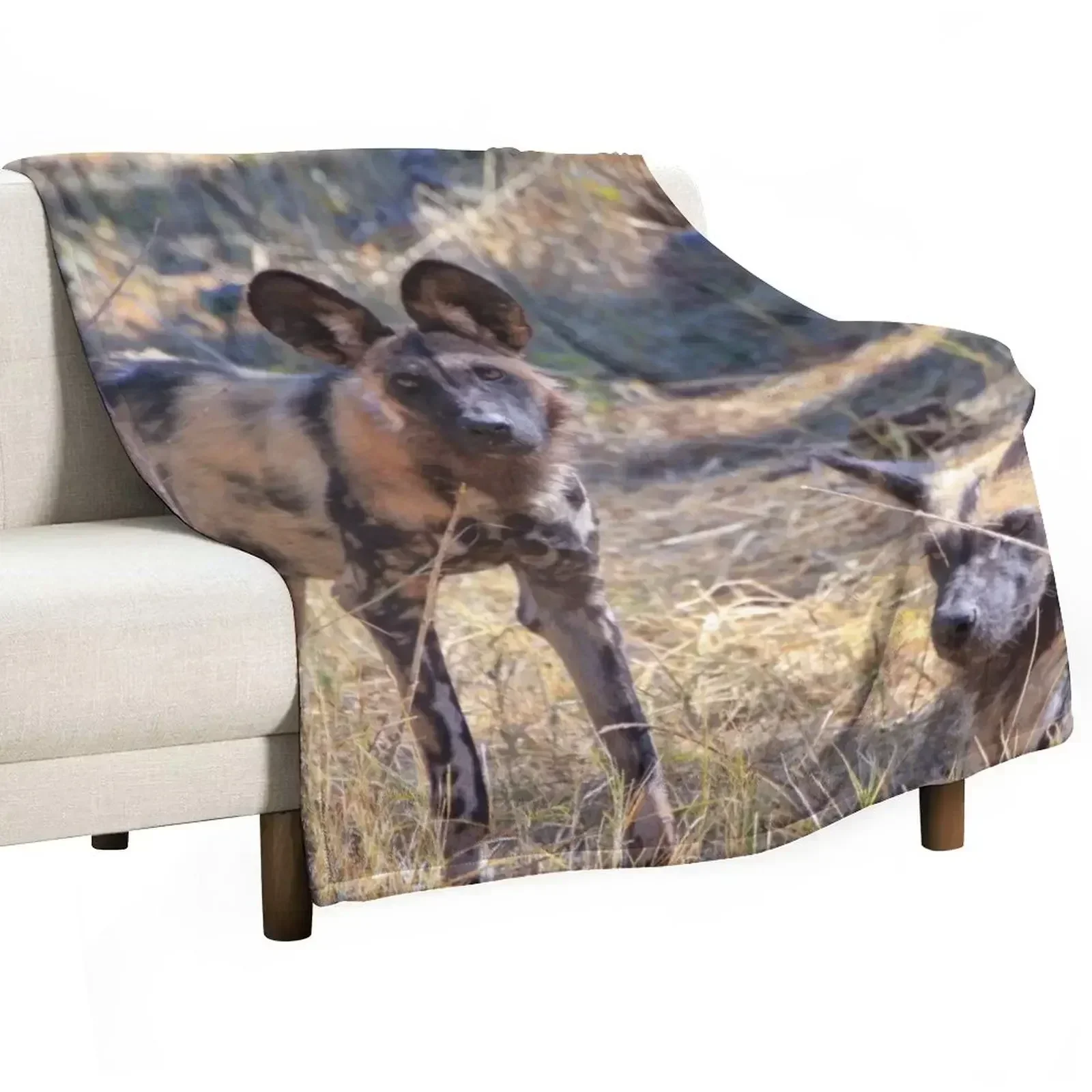 Two African wild dogs in Moremi Game Reserve, Botswana Throw Blanket Moving Shaggy Blankets