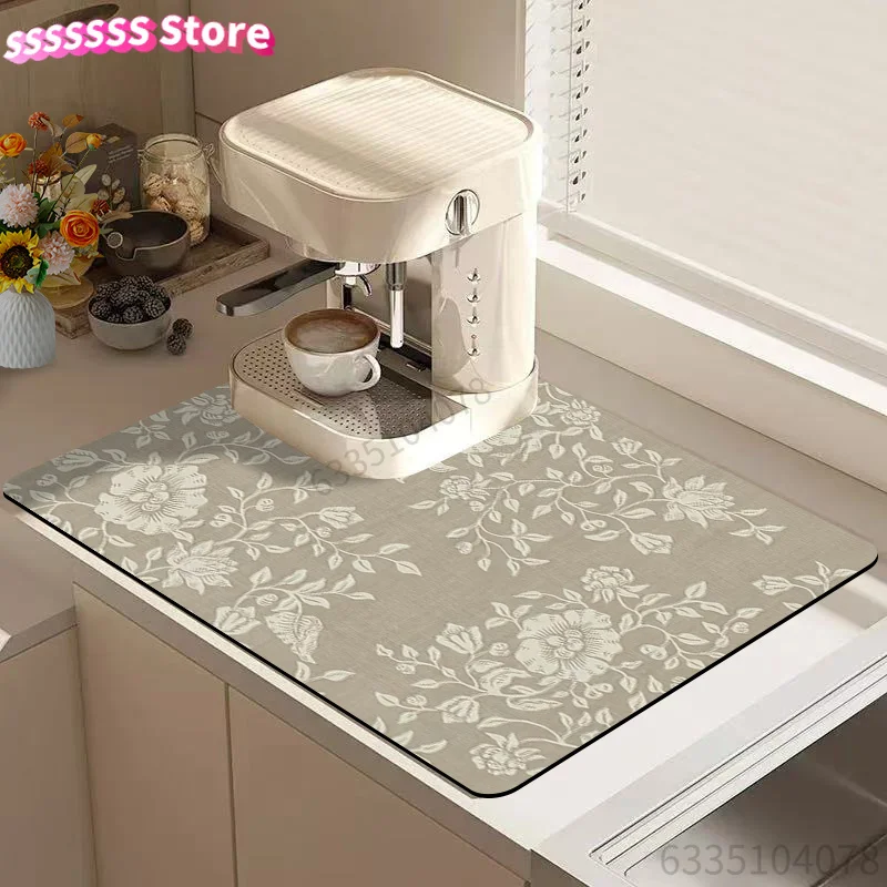 Cutlery Drying Mat, Vintage Floral Pattern Draining Mat, Coffee Machine Mat, Kitchen Dining Table Additions, Stylish Printed Dra