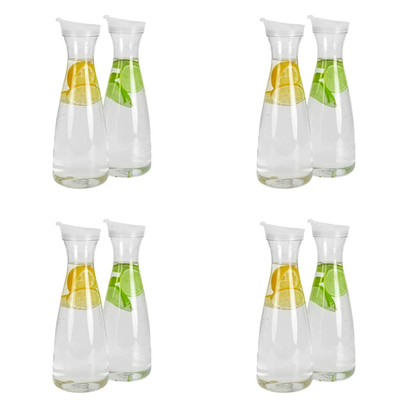 

8Pcs 0.6L Plastic Water Carafes With White Flip Tab Lids- Food Grade & Recyclable Shatterproof Pitchers - Juice Jar