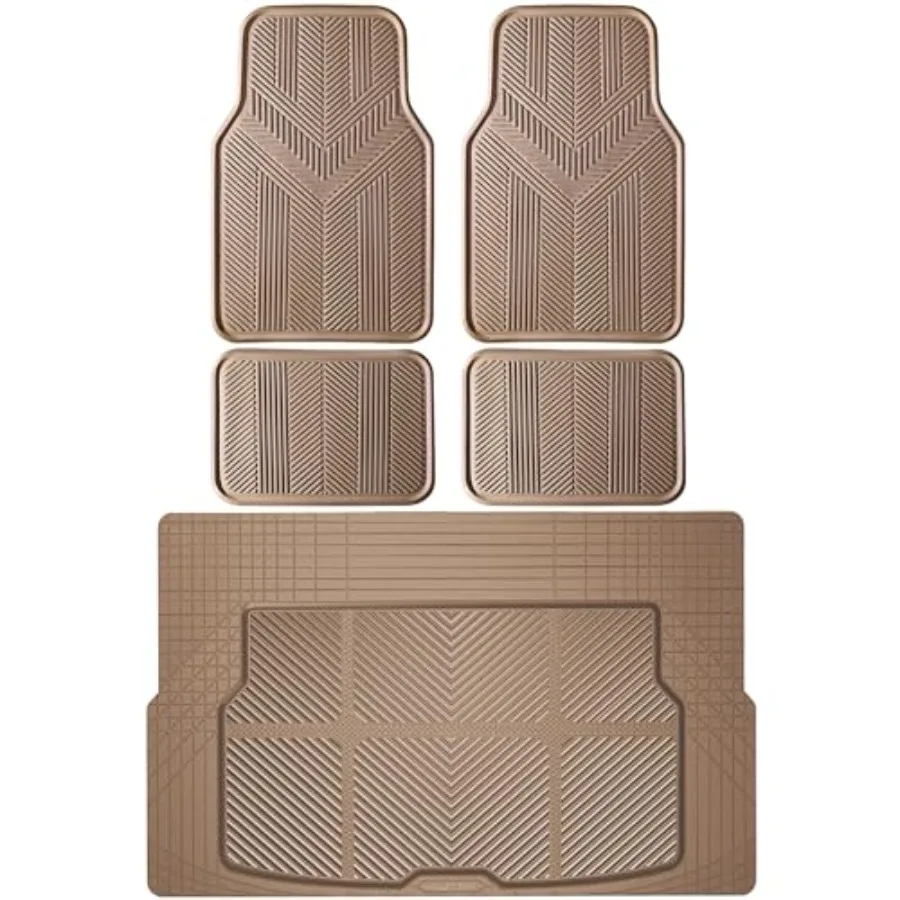

Universal car floor mats cargo liner set for SUV/sedan/coupe, waterproof anti-slip rubber trim, beige, all-weather protection,