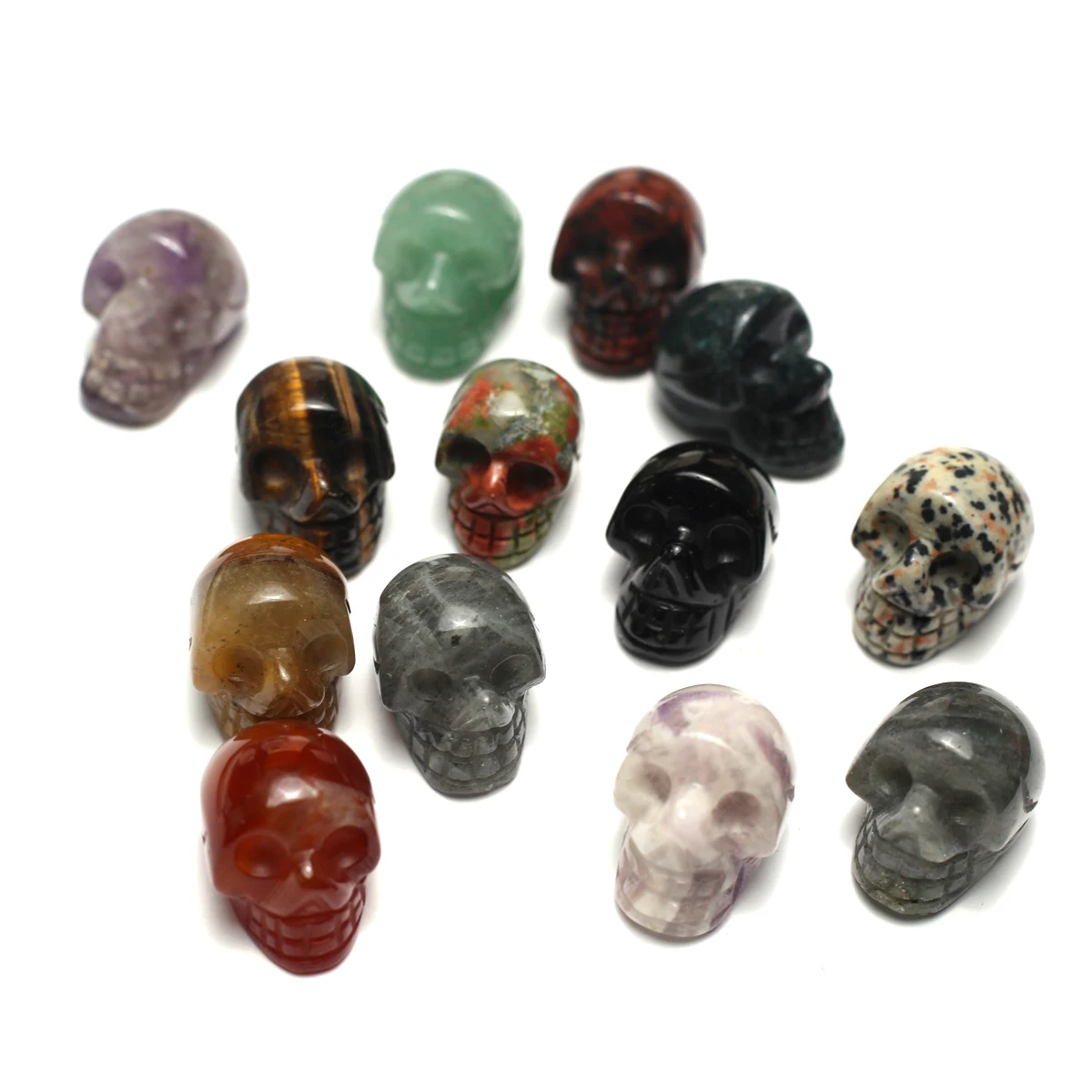 

10PC High Quality Amethysts Unakite Jade Skull Natural Crystal Carving Gemstone Jewelry Glitter Healing Crystal Birthday Gift