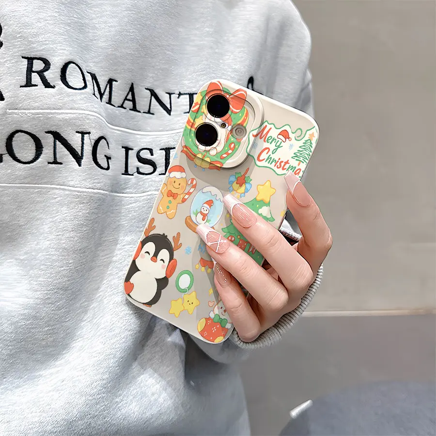 크리스마스 토끼, 순록, 라이트 볼 패턴의 아이폰 17부터 11 프로 맥스 플러스까지의 폰 케이스