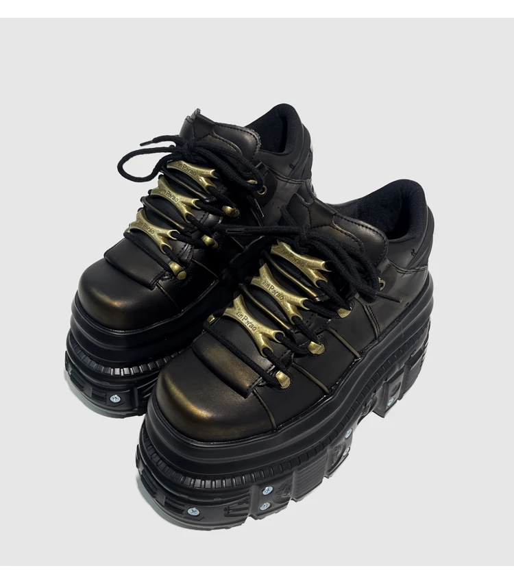 

2025 Cyberpunk Heavy Industry Rock Muffin Platform Women's Y2K Spice Girls Leather Polish Shoes 12cm