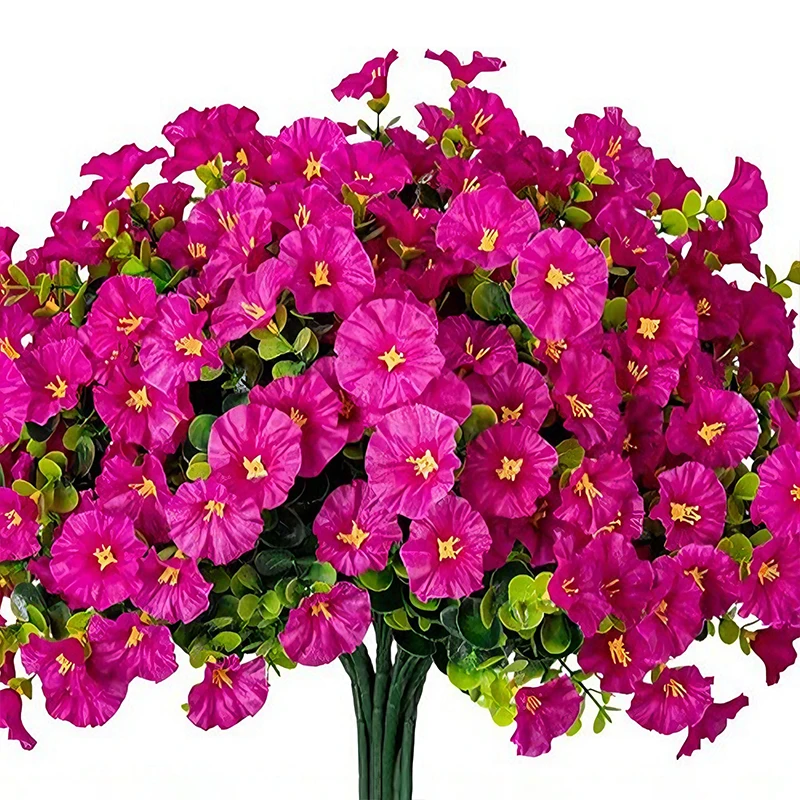 4 bundels kunstbloemen nep zijde Morning Glory bloem eucalyptus planten UV-bestendig tuin zomerhuis buitendecoratie