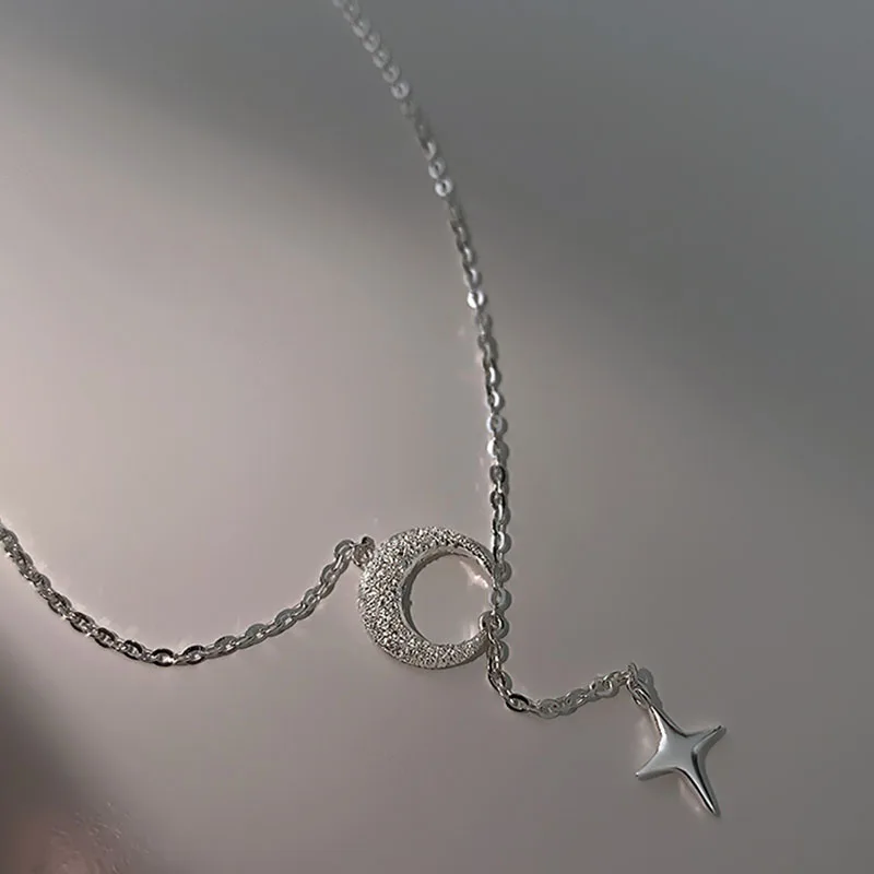 New 925 Sterling Silver Star Moon Necklace Simple Personality Charm Choker Birthday Gift for Women Exquisite Jewelry Accessories - view 5