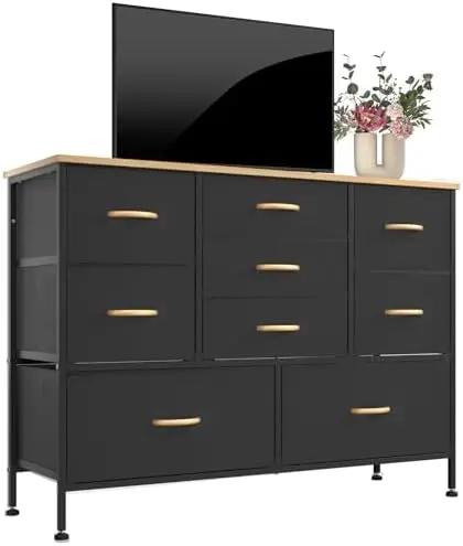 

Dresser for Bedroom TV Stand, Wide Dresser with 9 Drawers for 50\u201D TV, Entertainment Center Dresser for Living Room, Fabric