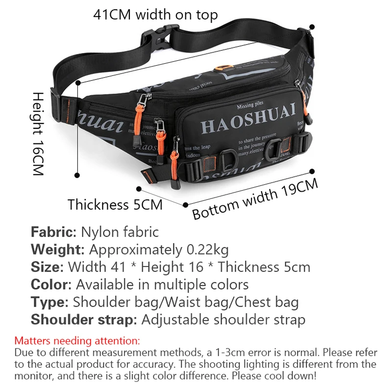 Trendy And Fashionable Men Sports Waist Bag Outdoor Running Chest Bag Waterproof Nylon Cycling Slanting Cross Male Bag